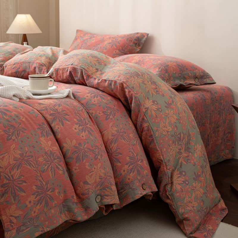 Reverisible Jacquard Floral Button Cotton Bedding Set (4PCS) - image 5