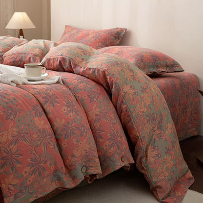 Reverisible Jacquard Floral Button Cotton Bedding Set (4PCS) - image 5