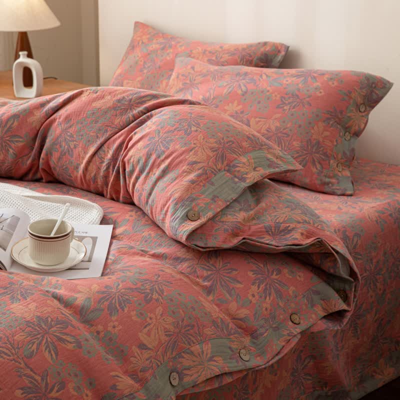 Reverisible Jacquard Floral Button Cotton Bedding Set (4PCS) - image 6