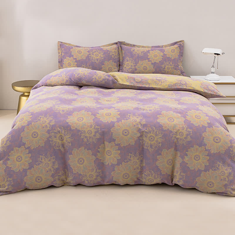 Jacquard Floral Cotton Gauze Reversible Bedding Set (4PCS) - image 1