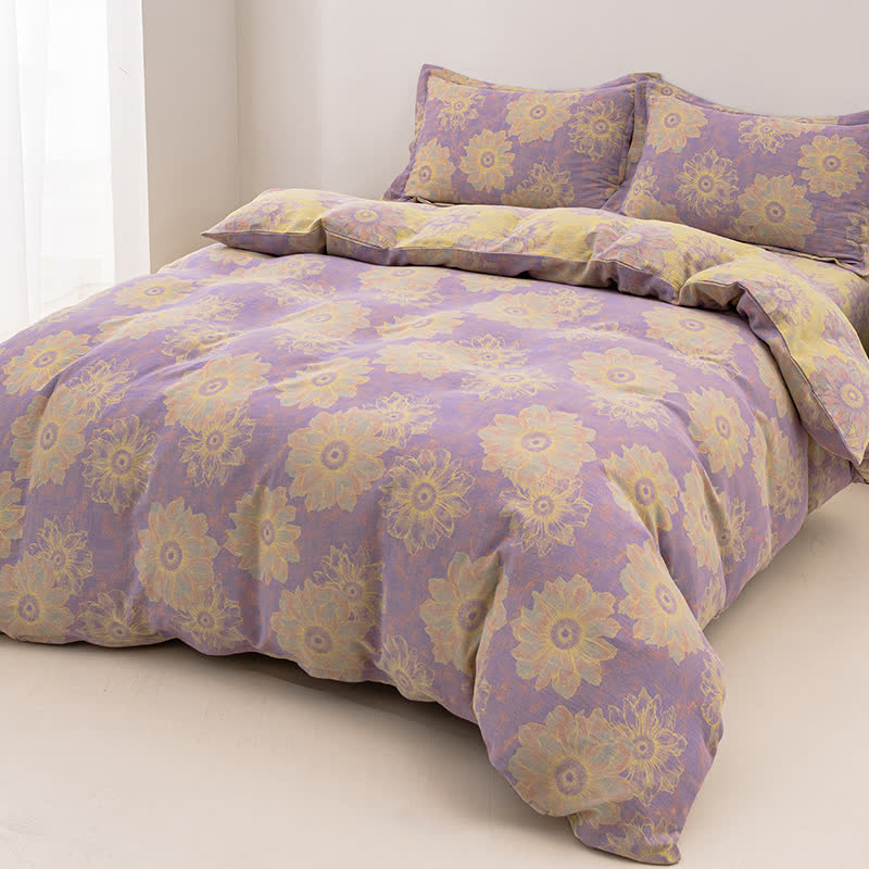 Jacquard Floral Cotton Gauze Reversible Bedding Set (4PCS) - King - image 0