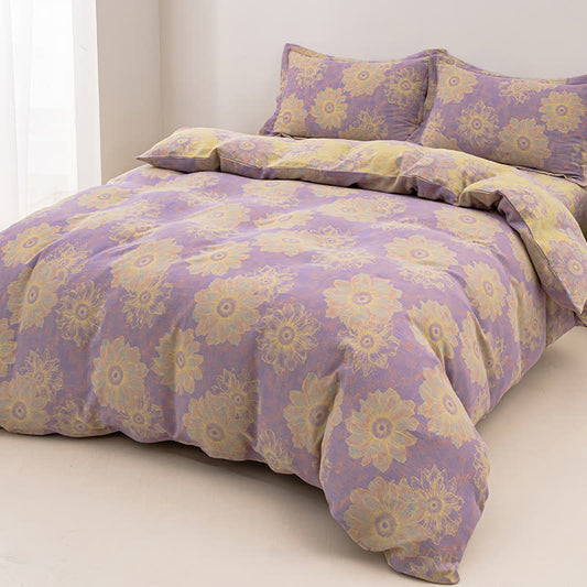 Jacquard Floral Cotton Gauze Reversible Bedding Set (4PCS) - King - image 0