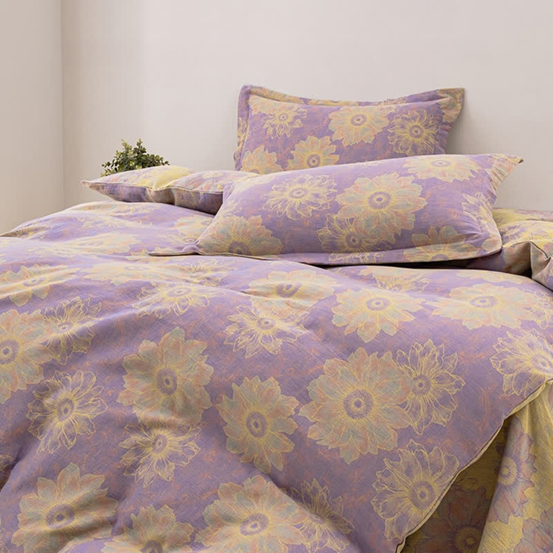Jacquard Floral Cotton Gauze Reversible Bedding Set (4PCS) - image 4