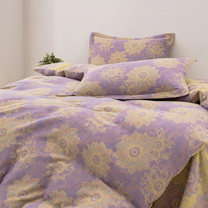 Jacquard Floral Cotton Gauze Reversible Bedding Set (4PCS) - image 4