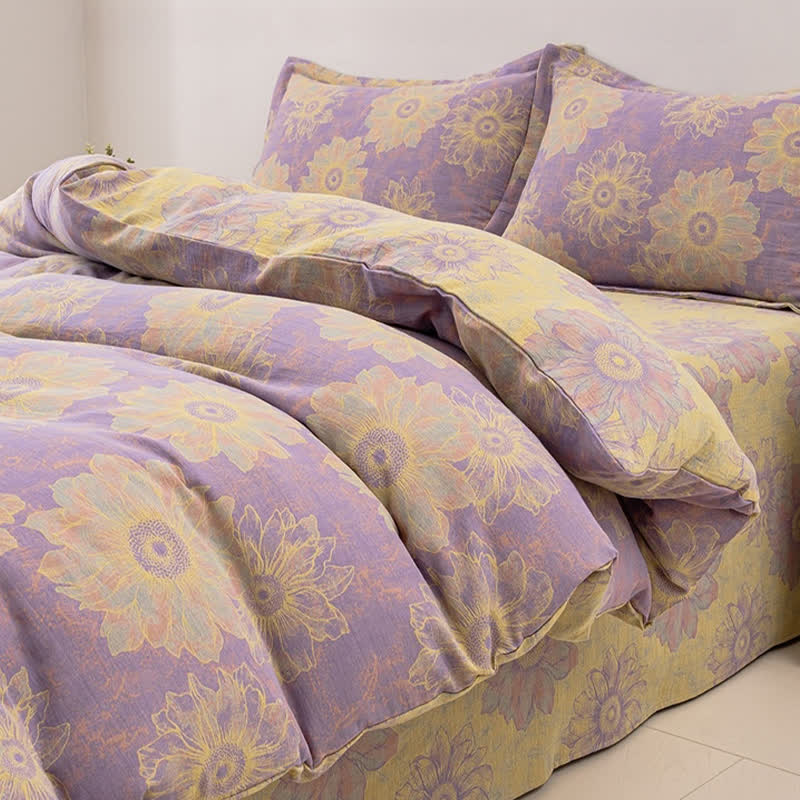 Jacquard Floral Cotton Gauze Reversible Bedding Set (4PCS) - image 3