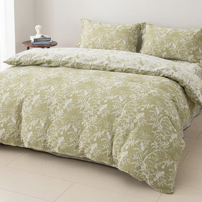 Double Layers Gauze Floral Bedding Set (4PCS) - Green - King - image 6