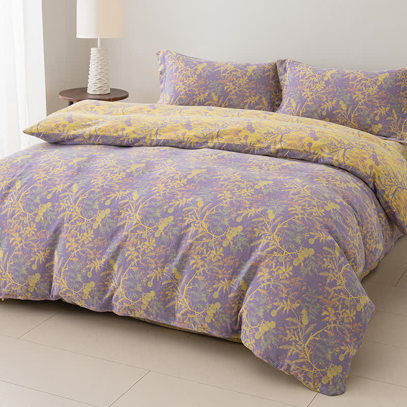 Double Layers Gauze Floral Bedding Set (4PCS) - Purple - King - image 0