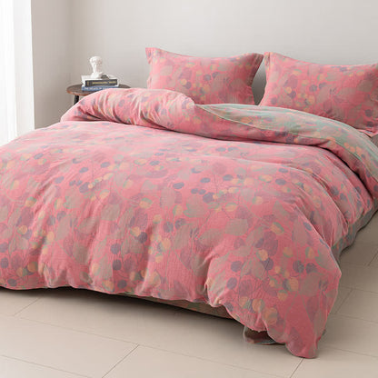 Reversible Cotton Gauze Pastoral Bedding Set (4PCS) - Pink - King - image 0