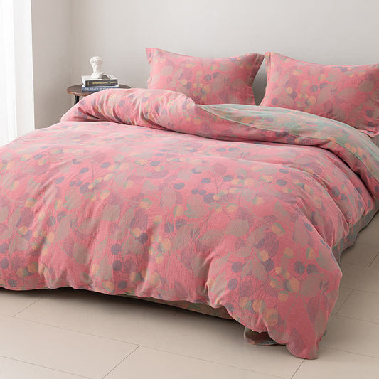 Reversible Cotton Gauze Pastoral Bedding Set (4PCS) - Pink - King - image 0