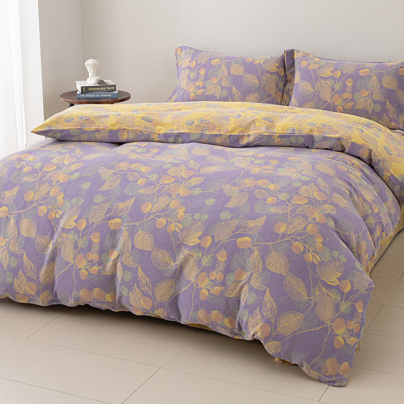 Reversible Cotton Gauze Pastoral Bedding Set (4PCS) - Purple - King - image 7