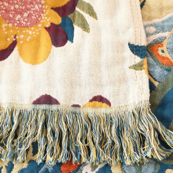Ethnic Style Floral Plant Cotton Gauze Reversible Blanket - image 4