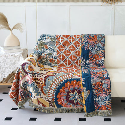 Ethnic Style Floral Plant Cotton Gauze Reversible Blanket - image 1