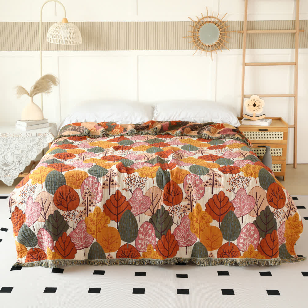 Maple Leaf Cotton Gauze Reversible Blanket - image 3