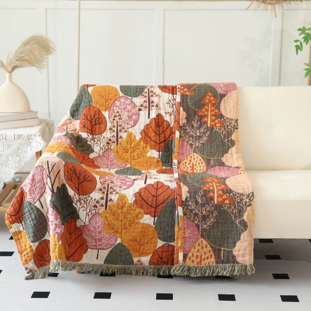 Maple Leaf Cotton Gauze Reversible Blanket - image 1