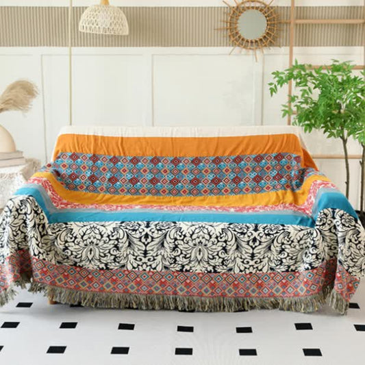 Ethnic Colorful Stripes Cotton Gauze Reversible Blanket - 90" x 98" - image 0