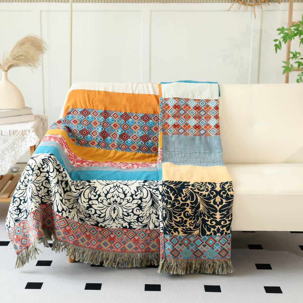 Ethnic Colorful Stripes Cotton Gauze Reversible Blanket - image 1
