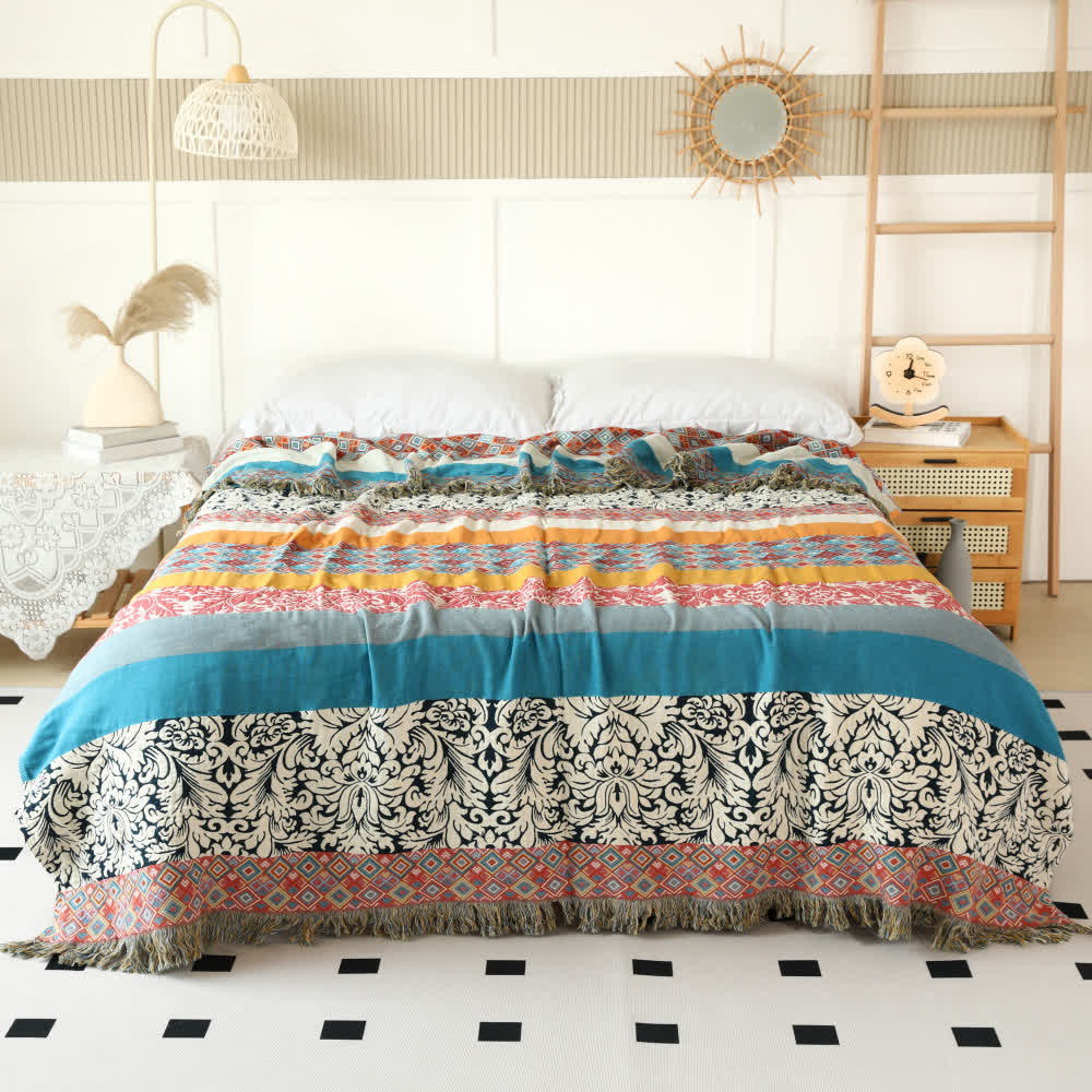 Ethnic Colorful Stripes Cotton Gauze Reversible Blanket - image 2