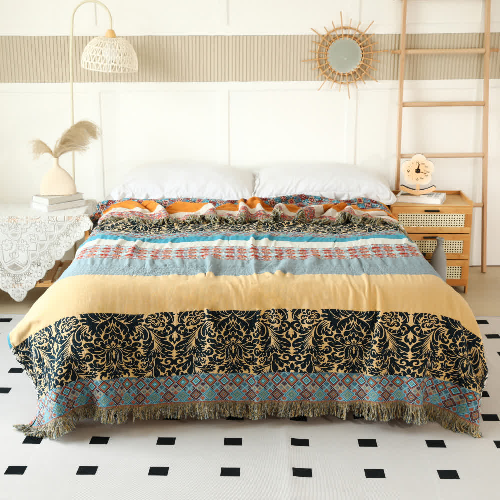 Ethnic Colorful Stripes Cotton Gauze Reversible Blanket - image 3