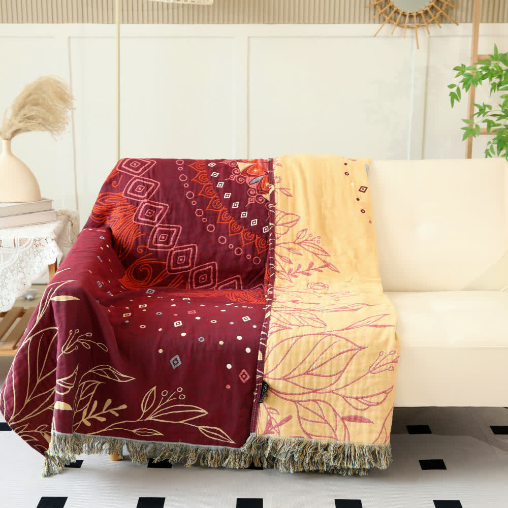 Ethnic Red Cotton Gauze Reversible Blanket - image 1