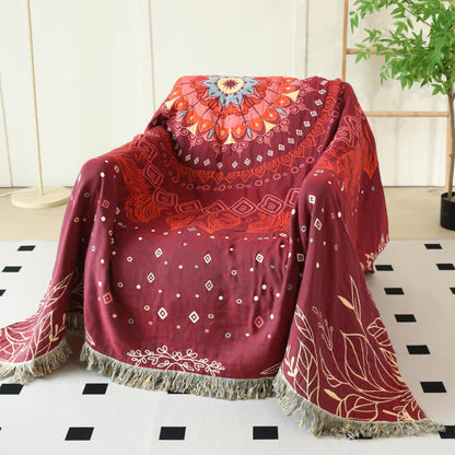 Ethnic Red Cotton Gauze Reversible Blanket - image 2