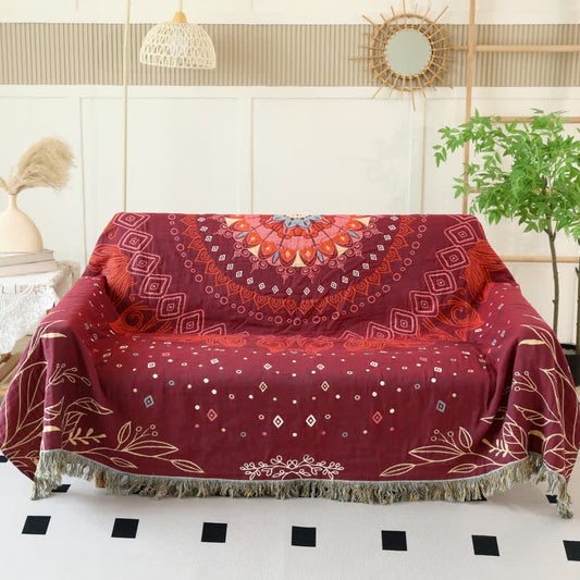 Ethnic Red Cotton Gauze Reversible Blanket - 79" x 90" - image 0