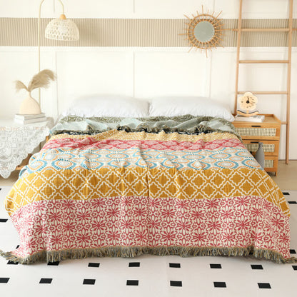 Striped Floral Cotton Gauze Reversible Blanket - image 1