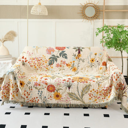 Rural Floral Cotton Gauze Reversible Blanket - 90" x 108" - image 1