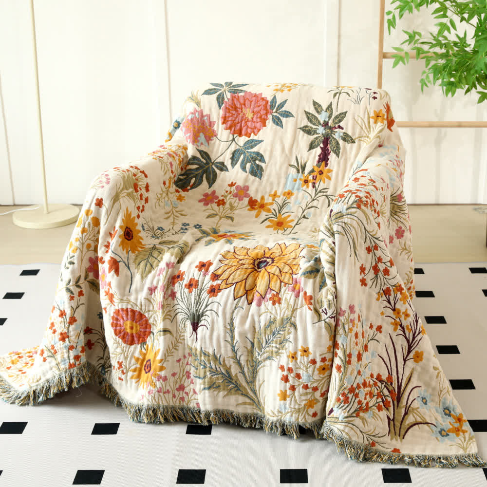 Rural Floral Cotton Gauze Reversible Quilt - image 3