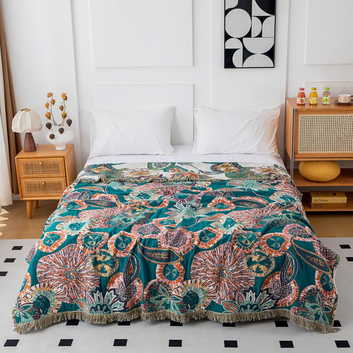 Plant Print Cotton Gauze Reversible Blanket - image 3