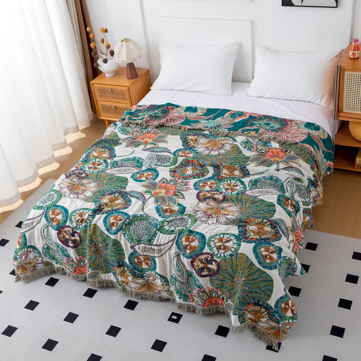 Plant Print Cotton Gauze Reversible Blanket - image 4
