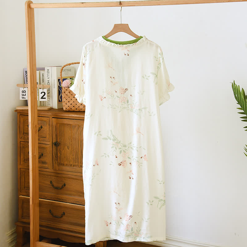 Floral Leaf Short Sleeve Cross-front Nightdress - image 1