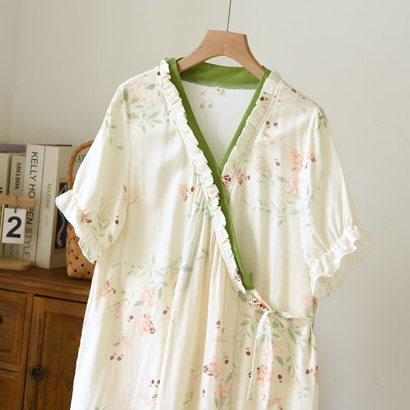 Floral Leaf Short Sleeve Cross-front Nightdress - image 2