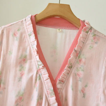 Pink Floral Short Sleeve Cross-front Nightdress - image 1