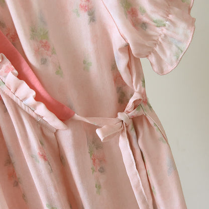 Pink Floral Short Sleeve Cross-front Nightdress - image 3