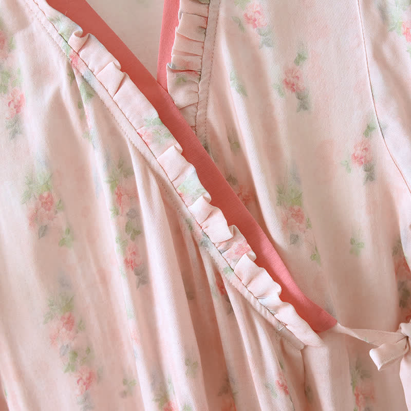 Pink Floral Short Sleeve Cross-front Nightdress - image 2