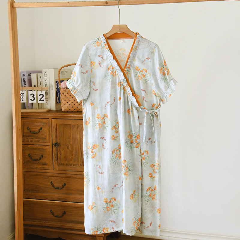 Pastoral Style Short Sleeve Cross-front Nightdress - XL - image 0