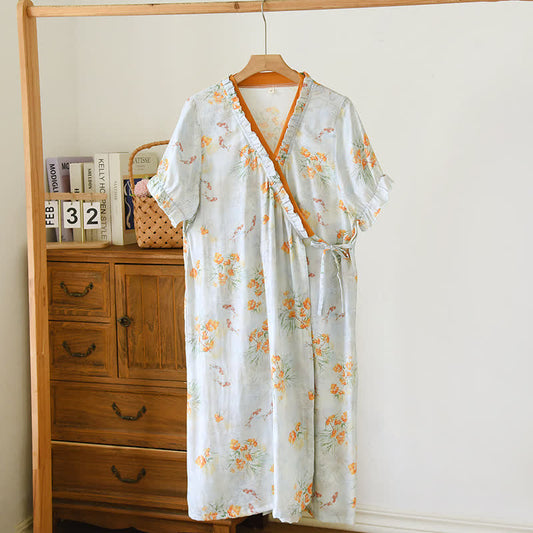 Pastoral Style Short Sleeve Cross-front Nightdress - XL - image 0