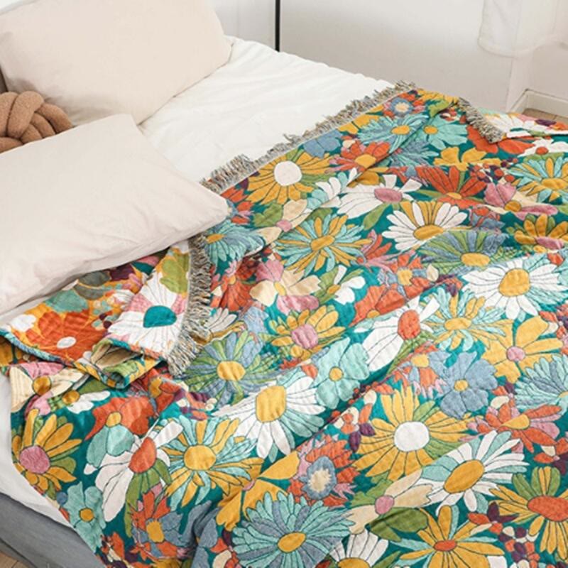 Bright Color Cotton Gauze Reversible Tassel Quilt - image 5