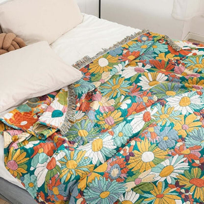 Bright Color Cotton Gauze Reversible Tassel Quilt - image 5