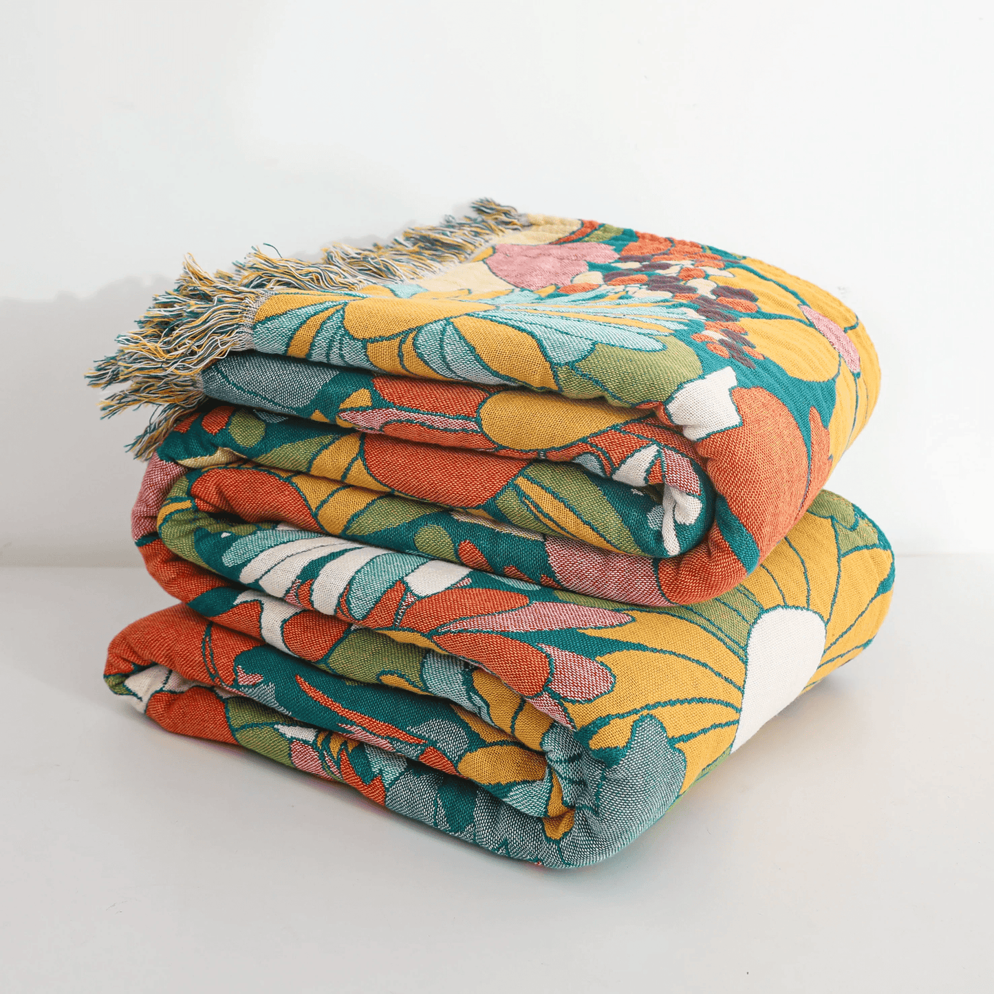 Bright Color Cotton Gauze Reversible Tassel Quilt - image 3