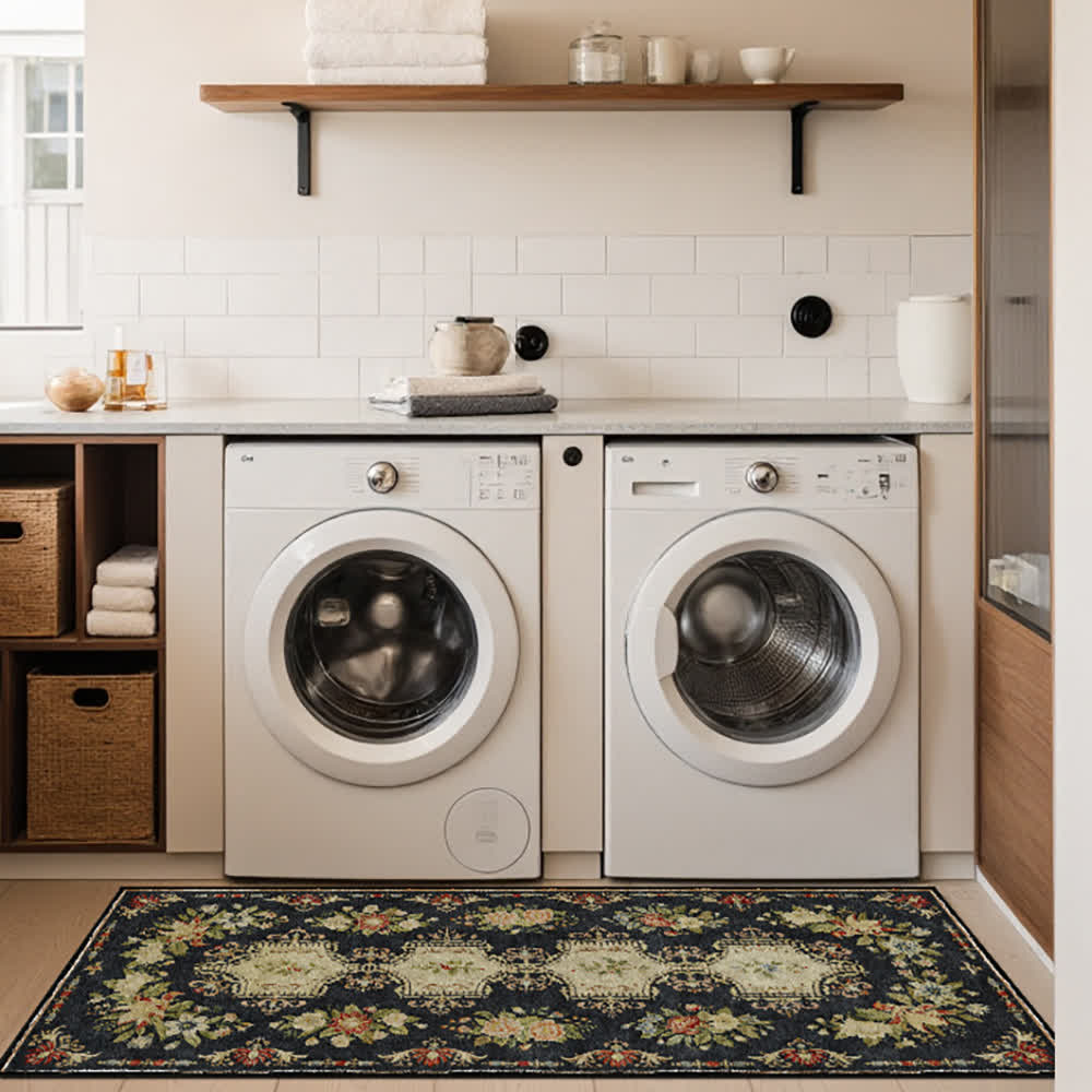 Retro Floral Washable Anti-slip Kitchen Rug - image 1