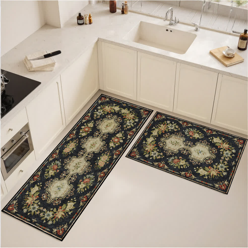 Retro Floral Washable Anti-slip Kitchen Rug - A - 32" x 47"+32" x 95" - image 0