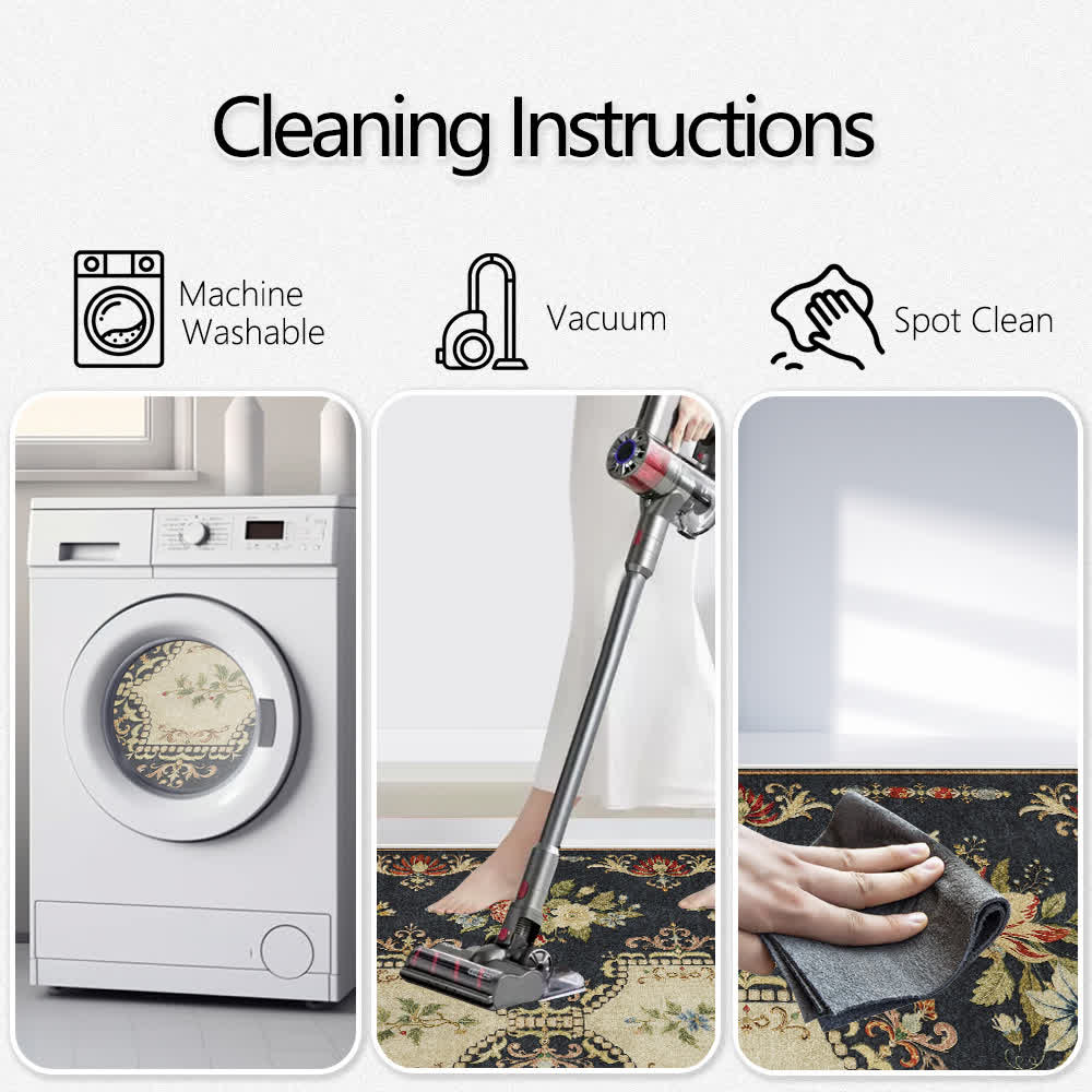 Retro Floral Washable Anti-slip Kitchen Rug - image 5