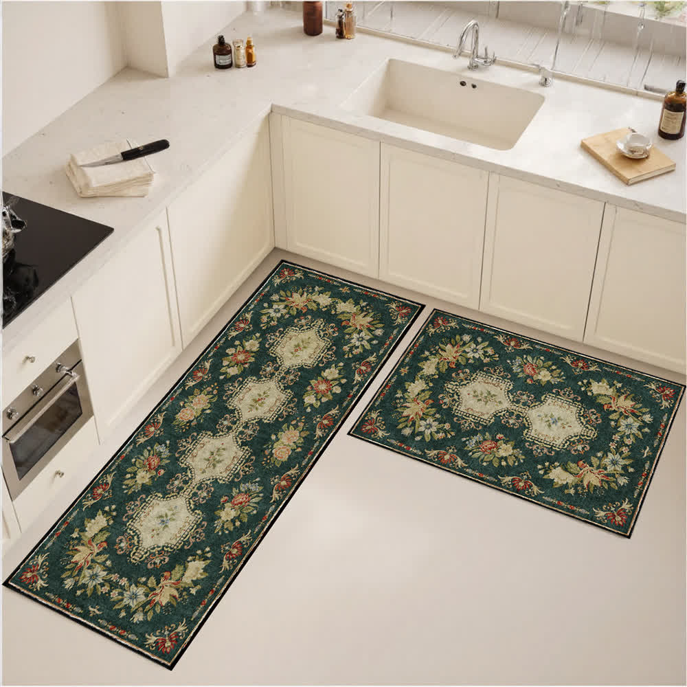 Retro Floral Washable Anti-slip Kitchen Rug - B - 32" x 47"+32" x 95" - image 8