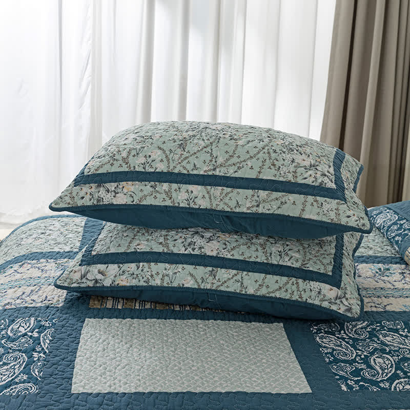 Plaid Botanical Print Cotton Patchwork Quilt - image 4