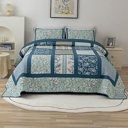 Plaid Botanical Print Cotton Patchwork Quilt - King - image 0