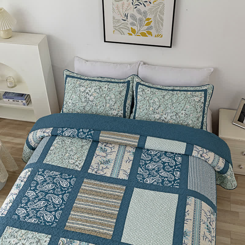 Plaid Botanical Print Cotton Patchwork Quilt - image 2