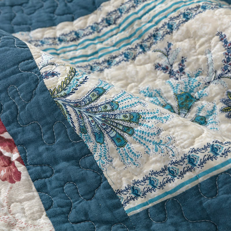 Plaid Botanical Print Cotton Patchwork Quilt - image 7