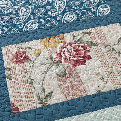 Plaid Botanical Print Cotton Patchwork Quilt - image 5