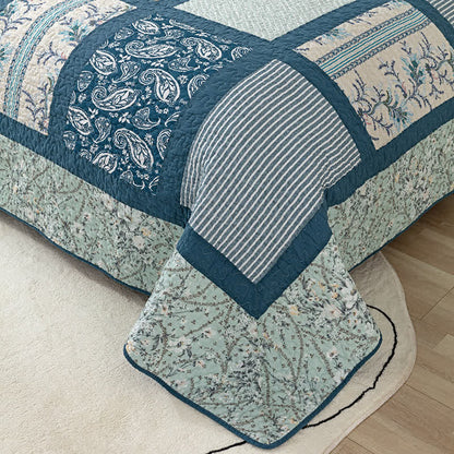 Plaid Botanical Print Cotton Patchwork Quilt - image 3